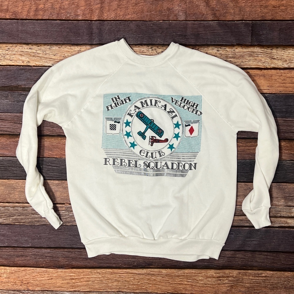 Vintage 80s Kamikazi Club Rebel Squadron 1980s Crewneck Sweatshirt XL
